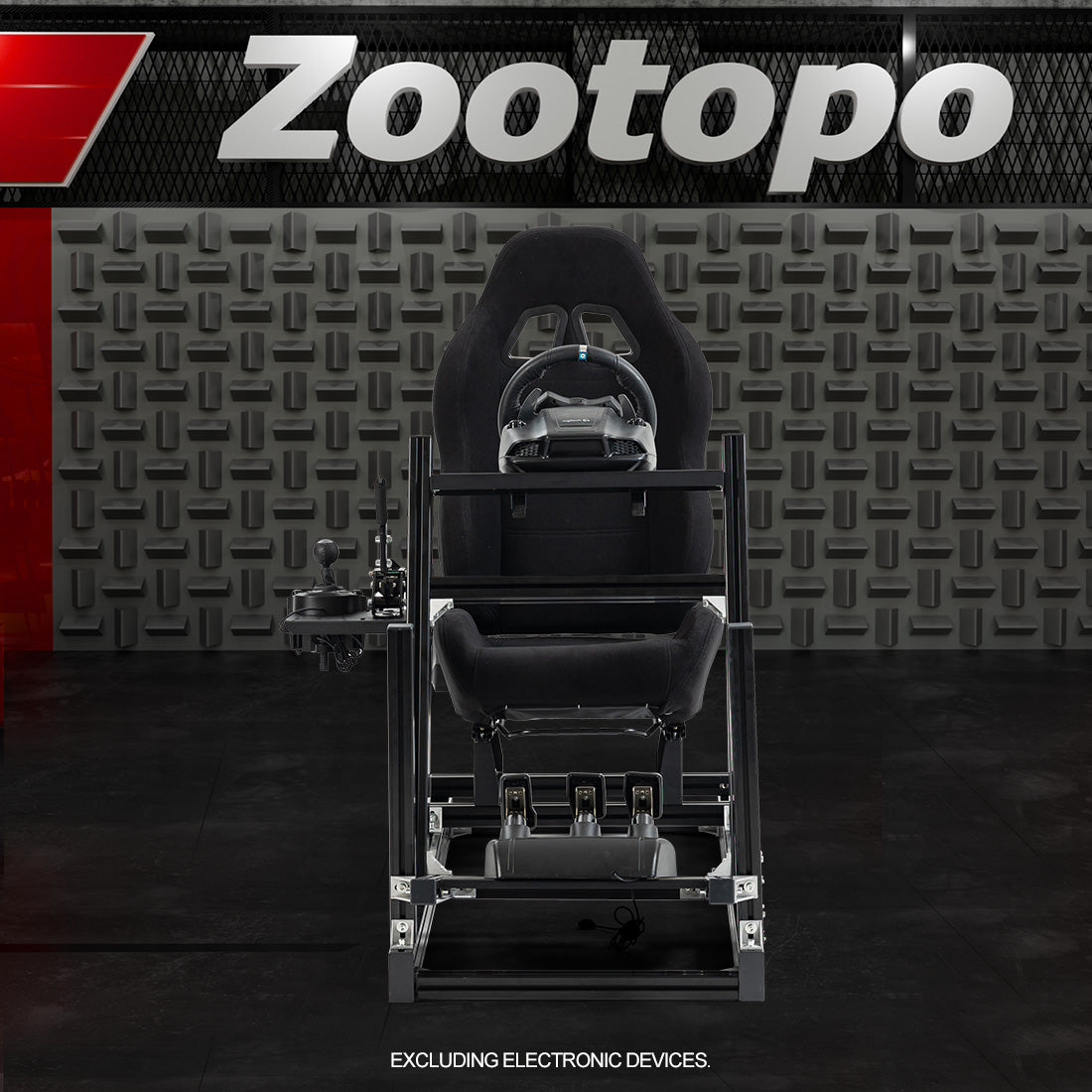 Zootopo 8040 Aluminum Profile Racing Simulaor Cockpit Simulator with Black Seat Fit for Logitech/Thrustmaster/Fanatec/Moza G920,G923 Professional&Expandability,F1 Truck,No Handbrake,Pedals,Steering Wheel