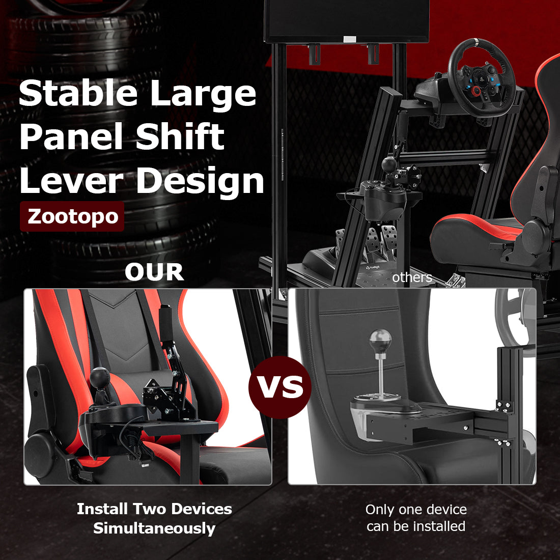 Zootopo 8040 Aluminum Profile Racing Simulaor Cockpit with Red Seat & Monitor Frame Fit for Logitech/Thrustmaster/Fanatec G920,G923&T80 Professional,F1 Trunk,No Handbrake,Pedals,Steering Wheel