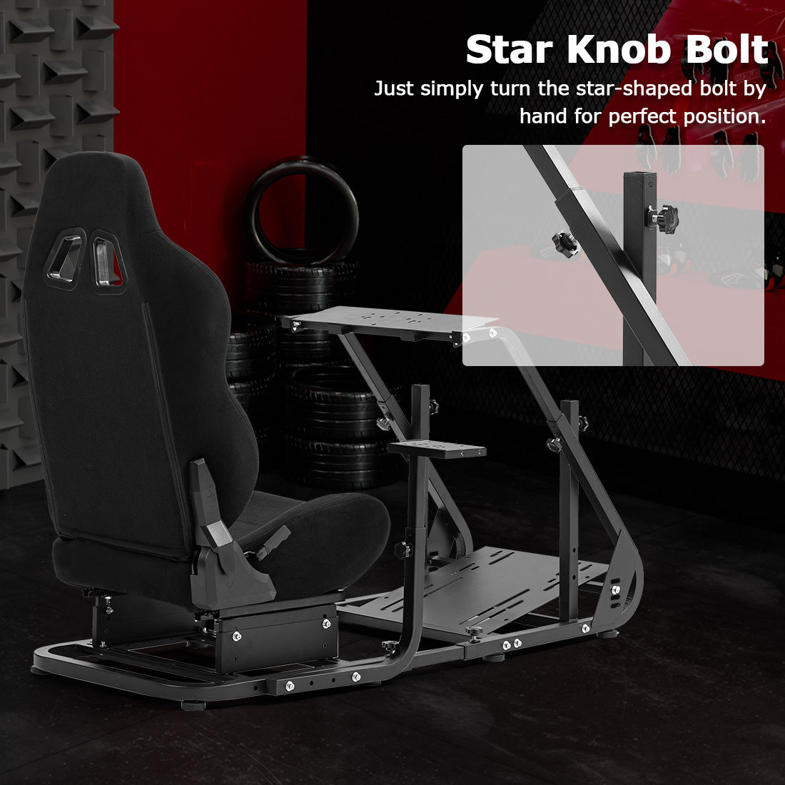 Zootopo Adjustable Sim Racing Cockpit with Black Seat, Fit for Logitech/Thrustmaster/Fanatec G920 G923 G29 Frame, Double Arm Reinforcement, No Steering Wheel, Pedal, Handbrake