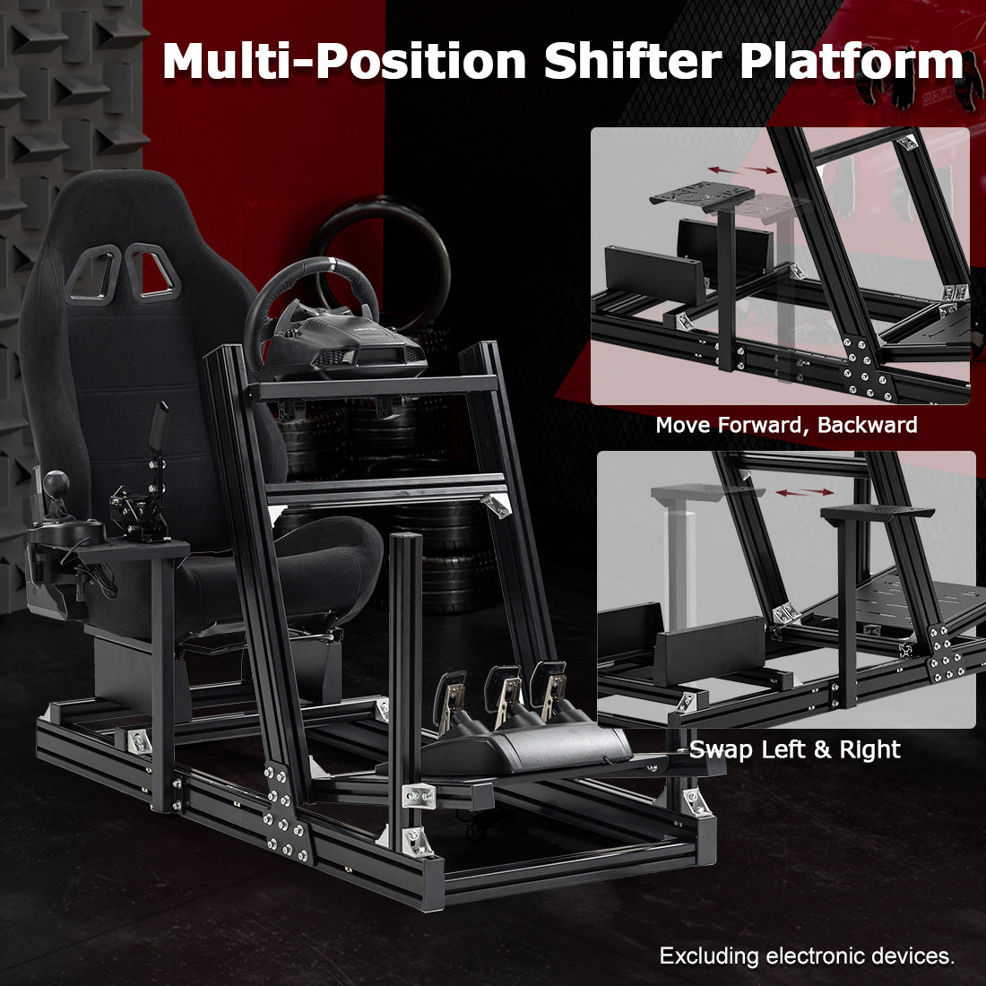 Zootopo 8040 Aluminum Profile Racing Simulaor Cockpit Simulator with Black Seat Fit for Logitech/Thrustmaster/Fanatec/Moza G920,G923 Professional&Expandability,F1 Truck,No Handbrake,Pedals,Steering Wheel