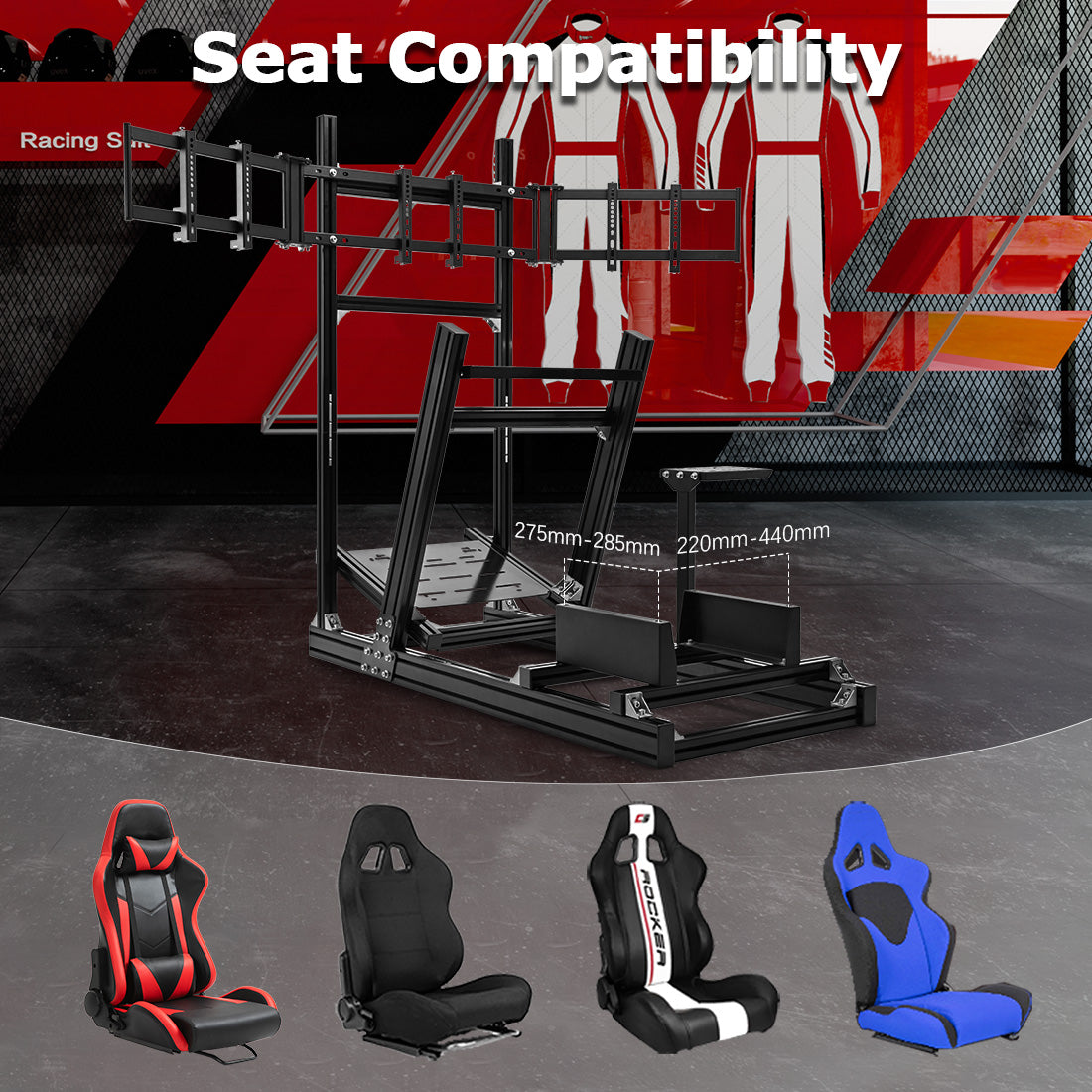 Zootopo 8040 Aluminum Profile Racing Simulator Cockpit with Triple Display Stand Fit for Logitech/Thrustmaster/Fanatec G25 G27 G29 G923 T80,F1 Trunk,No Seat,Handbrake,Pedals & Steering Wheel