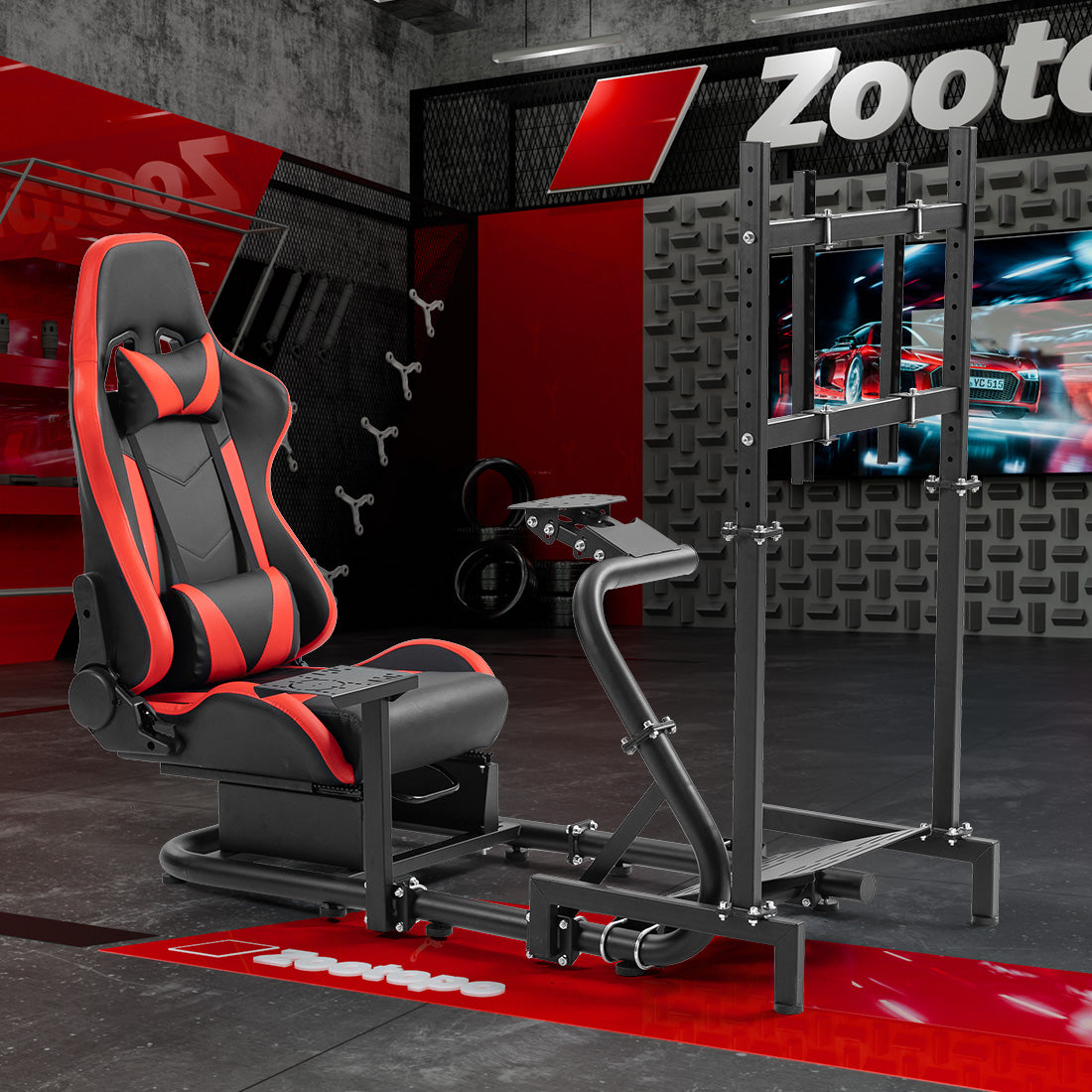 Zootopo Racing Cockpit with TV Stand &Red Seat Fit for Logitech,Thrustmaster G27 G920 T500 Wheel Shifter Pedals Not Included