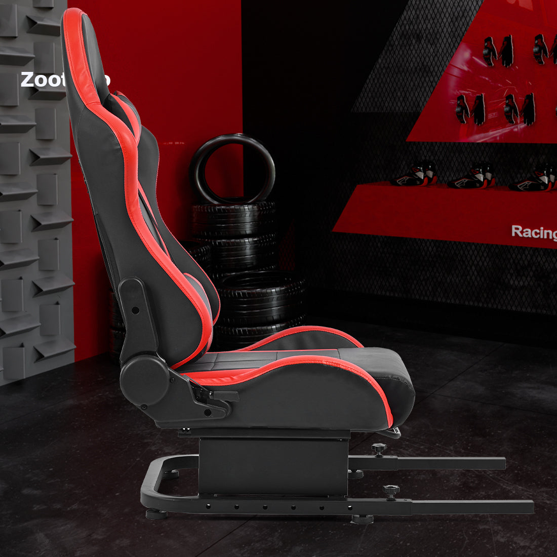Zootopo Rear Seat Bottom Brackets of 30mm Square Tube Racing Simlator Cockpit with Red Seat， DIY Upgraded Racing Seat Gaming Steering Wheel Stand Thickened Steel Adjustable