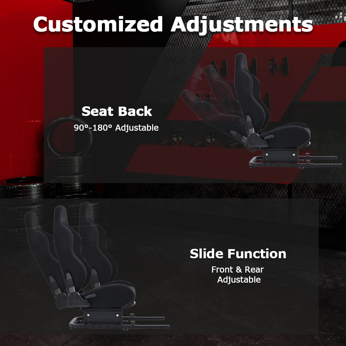 Zootopo Racing Simulator Cockpit with Black Seat, for Steering Wheel Stands, Double Locking Slides Cloth Breathable Gaming Seat,Add-On Stand