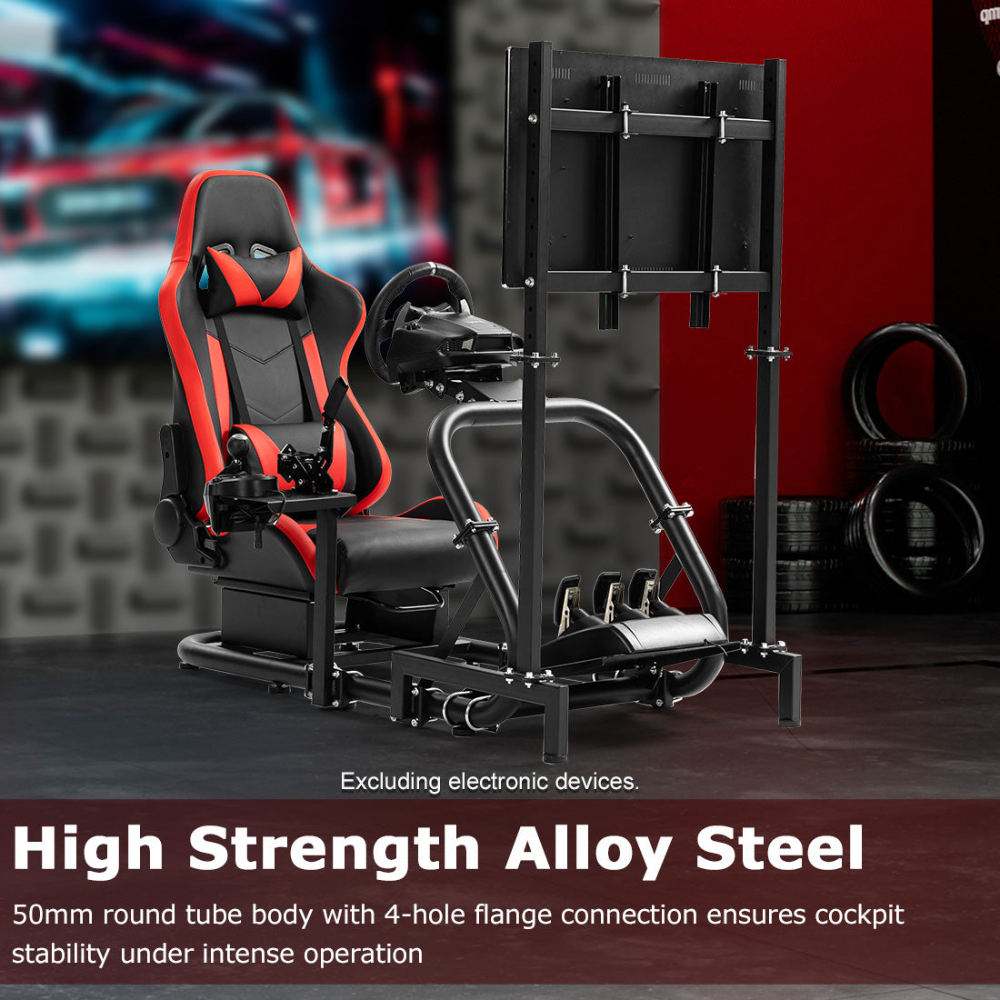 Zootopo Professional Racing Simulator Cockpit Frame with Red Seat&Monitor Stand, Fit for Logitech G920/Thrustmaster/Moza, Streamlined Dual-arm Design, No Wheel, Pedals, Handbrake and Monitor