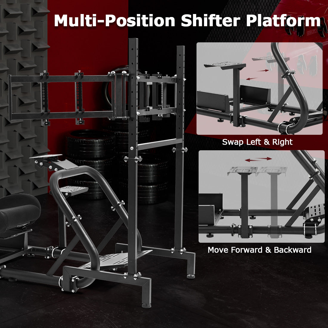 Zootopo Professional Racing Simulator Cockpit Frame with Black Seat&Monitor Stand, Fit for Logitech G920/Thrustmaster/Moza, Shifter Platform Upgrade, No Wheel, Pedals, Handbrake and Monitor