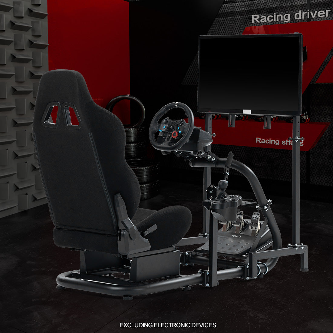 Zootopo Racing Cockpit with TV Stand &Black Seat Fit for Logitech,Thrustmaster,G25,G920,T500,Wheel Shifter Pedals Not Included