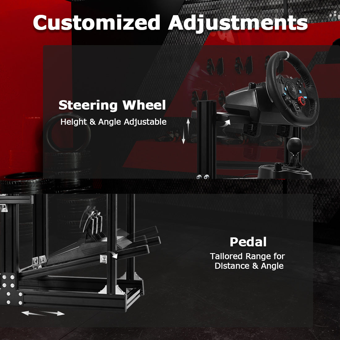 Zootopo 8040 Aluminum Profile Racing Sim Cockpit with Red Seat Fit Logitech G923 G920, Adjuatable Driving Simulator Cockpit Not Include Steering Wheel,Pedals,Handbrake