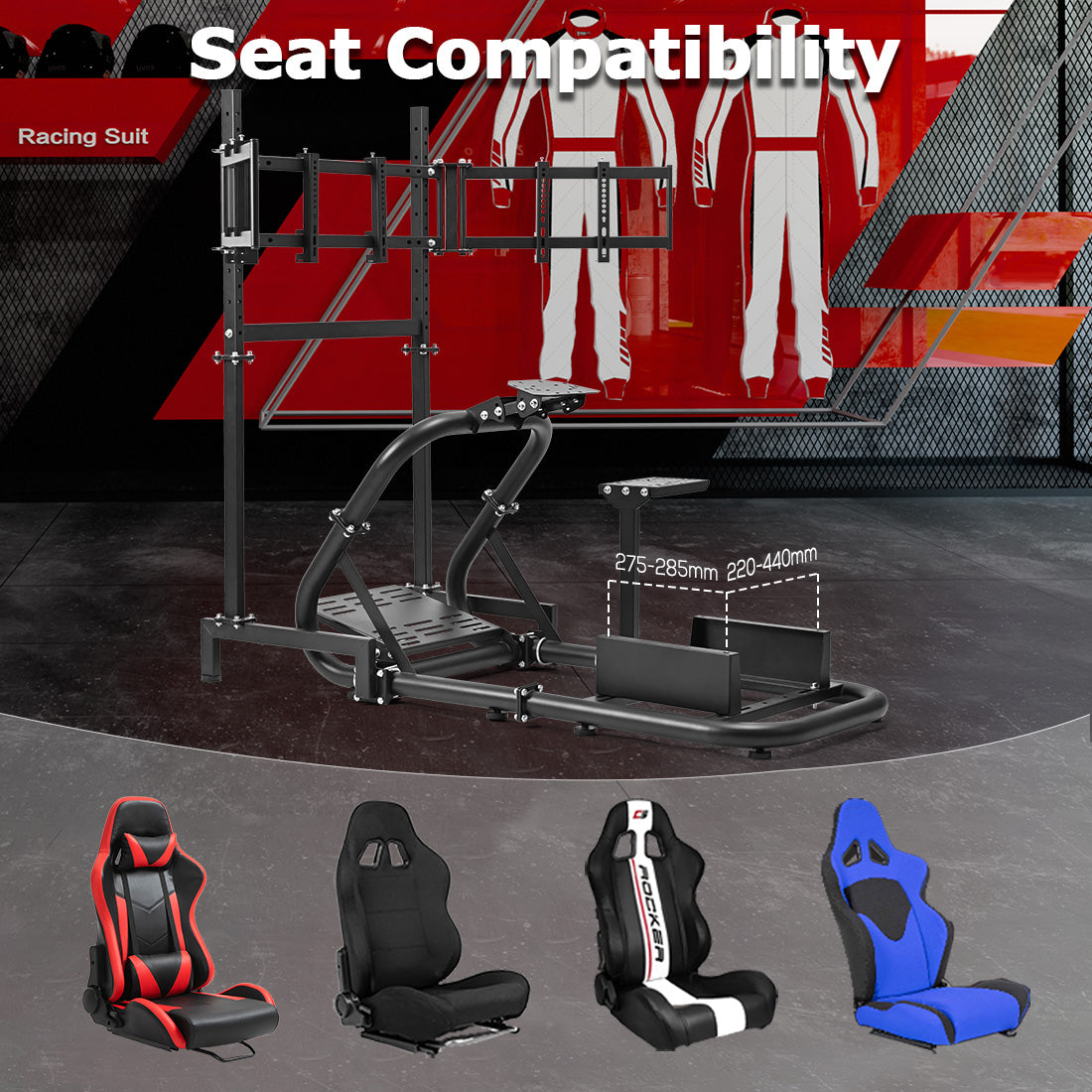 Zootopo Professional Racing Simulator Cockpit with Triple Monitor Stand, Fit for Logitech G920/Thrustmaster/Moza, Streamlined Dual-arm Design, No Wheel, Pedals, Handbrake, Seat and Monitor