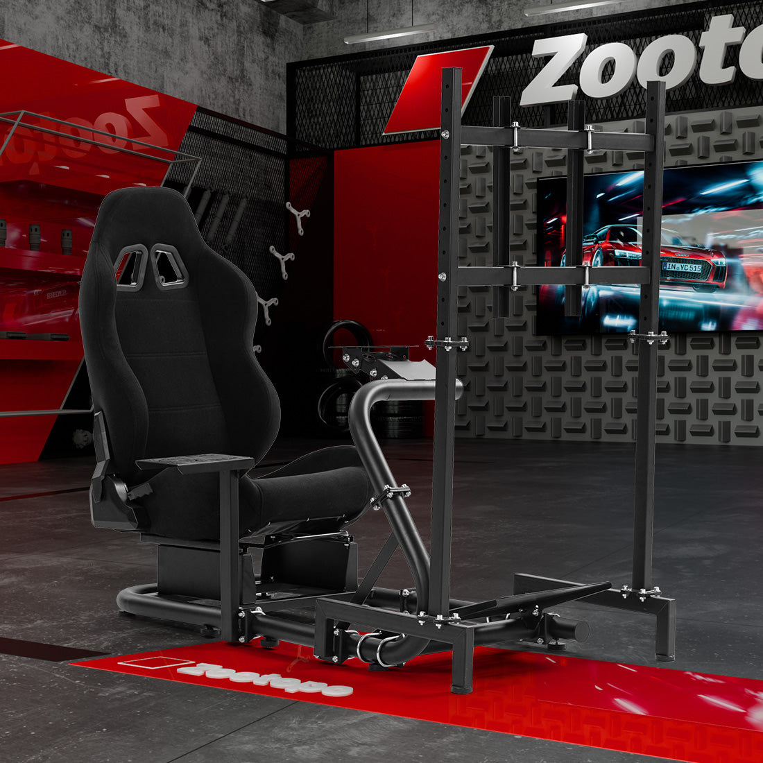 Zootopo Racing Cockpit with TV Stand &Black Seat Fit for Logitech,Thrustmaster,G25,G920,T500,Wheel Shifter Pedals Not Included