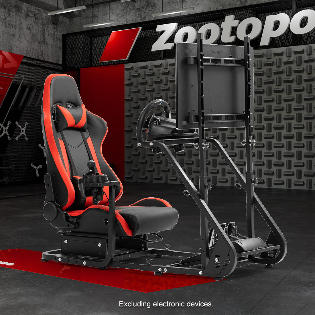 Zootopo Adjustable Sim Racing Cockpit with Red Seat Monitor Frame, Fit for Logitech/Thrustmaster/Fanatec G920 G923 G29 T80, Frame Double Arm Reinforcement, No Steering Wheel,Pedal,Handbra,Display