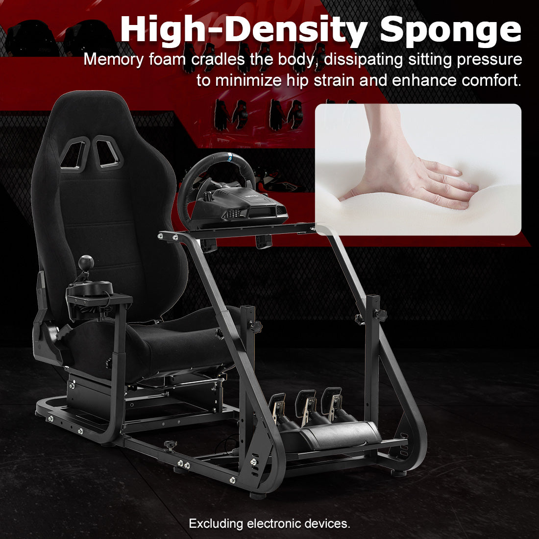 Zootopo Adjustable Sim Racing Cockpit with Black Seat, Fit for Logitech/Thrustmaster/Fanatec G920 G923 G29 Frame, Double Arm Reinforcement, No Steering Wheel, Pedal, Handbrake
