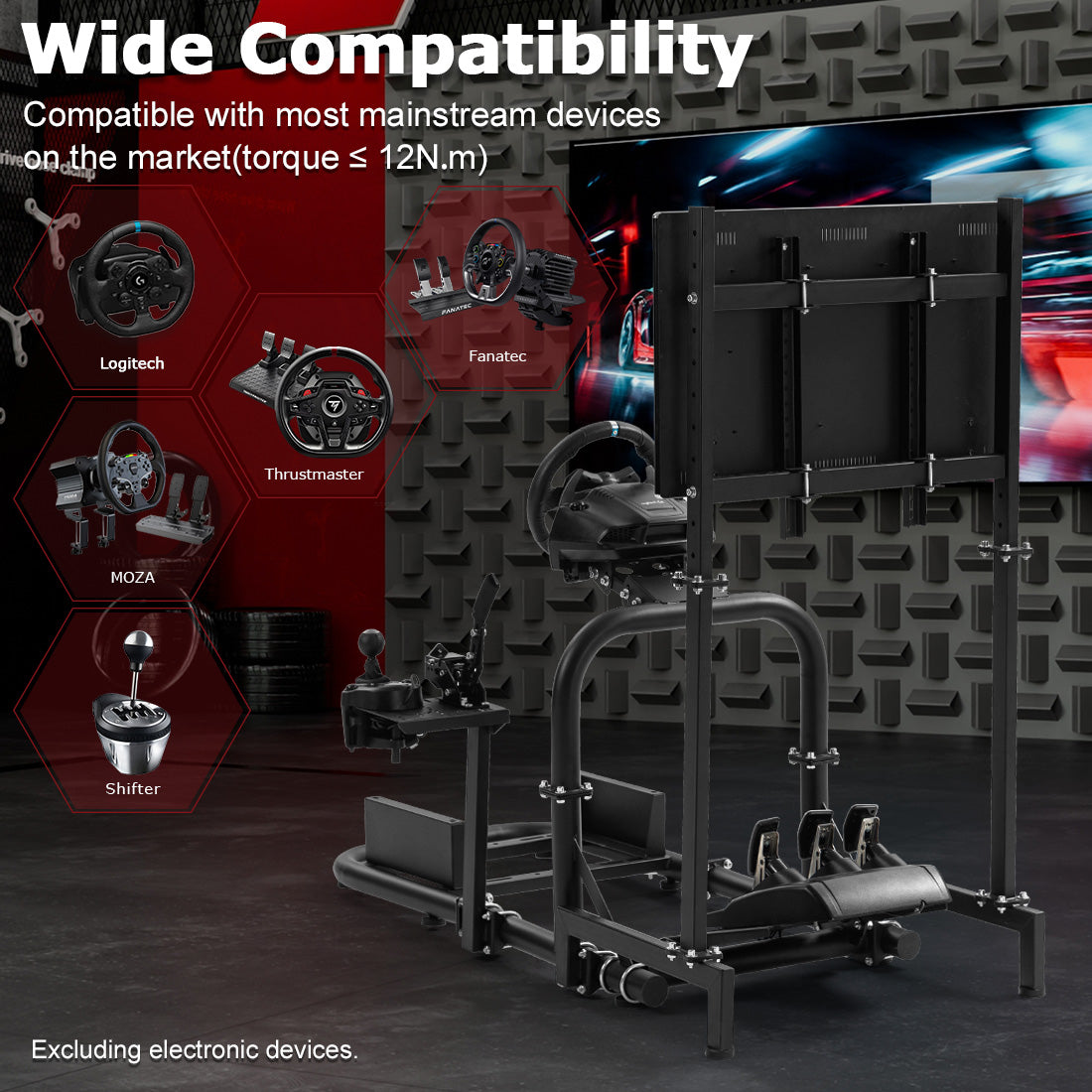 Zootopo Racing Simulator Cockpit φ50mm Round Tube with Monitor Mount, Vertical Design, Compatible with Logitech/Thrustmaster/Fanatec G29/G920/G923 Steering Wheel/Pedals/Handbrake/Seat Not Included