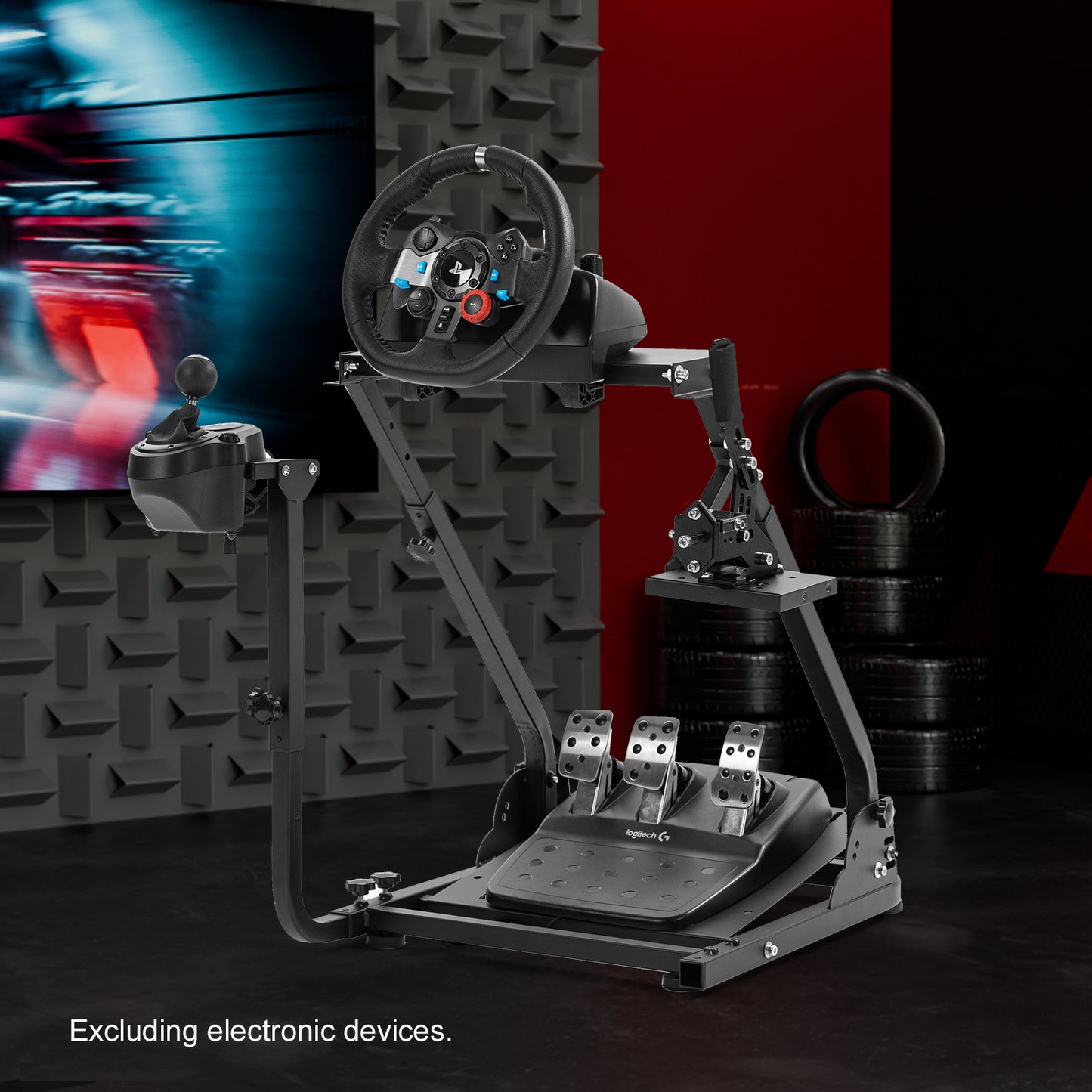 Zootopo Racing Steering Wheel Stand, Foldable Dual Shift Levers, Fit for Logitech G920/Thrustmaster/PXN, Multi-level Adjustable, Easy Storage, Install Cockpit, No Handbrake, Pedal and Steering Wheel