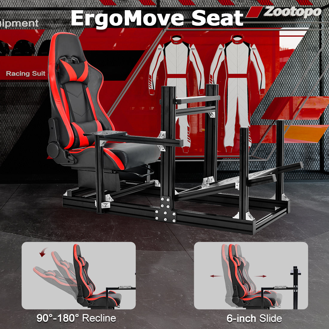 Zootopo 8040 Aluminum Profile Racing Sim Cockpit with Red Seat Fit Logitech G923 G920, Adjuatable Driving Simulator Cockpit Not Include Steering Wheel,Pedals,Handbrake